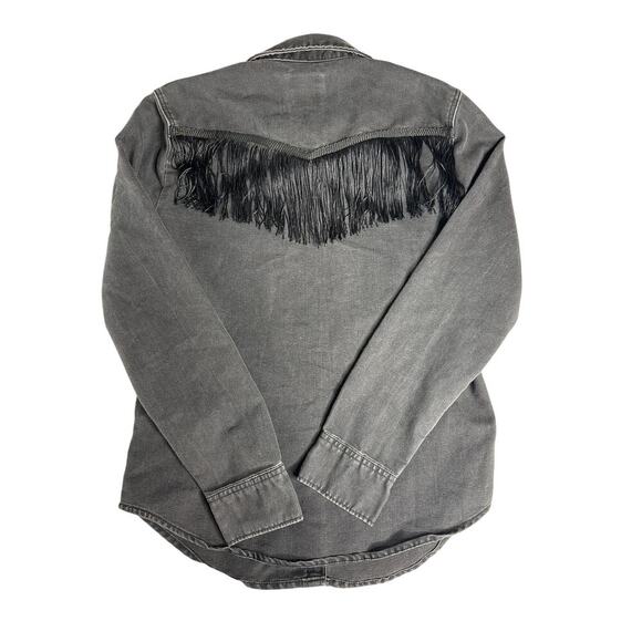 Levi’s Standard Fit Pearl Snap Button Down Shirt XS Grey Fringe Western - Picture 1 of 7